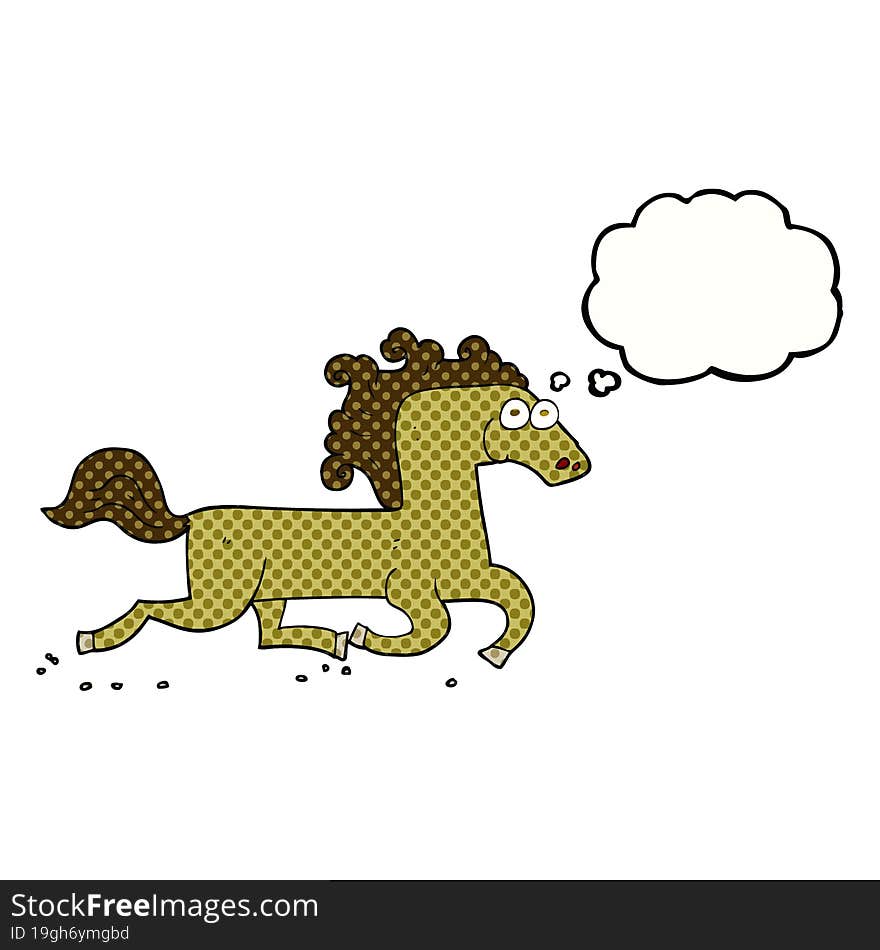 freehand drawn thought bubble cartoon running horse