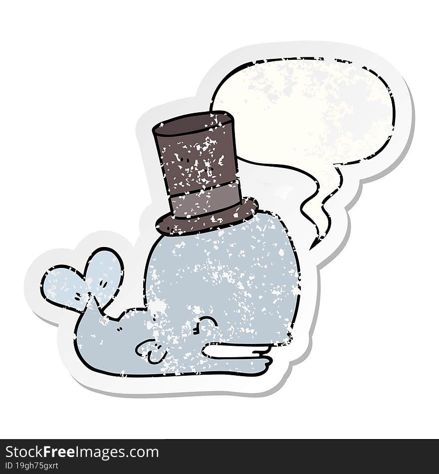 cartoon whale wearing top hat and speech bubble distressed sticker