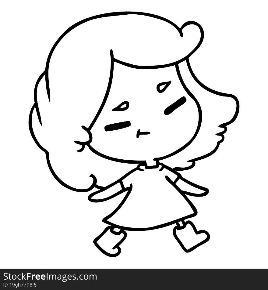 line drawing illustration of a cute kawaii girl. line drawing illustration of a cute kawaii girl