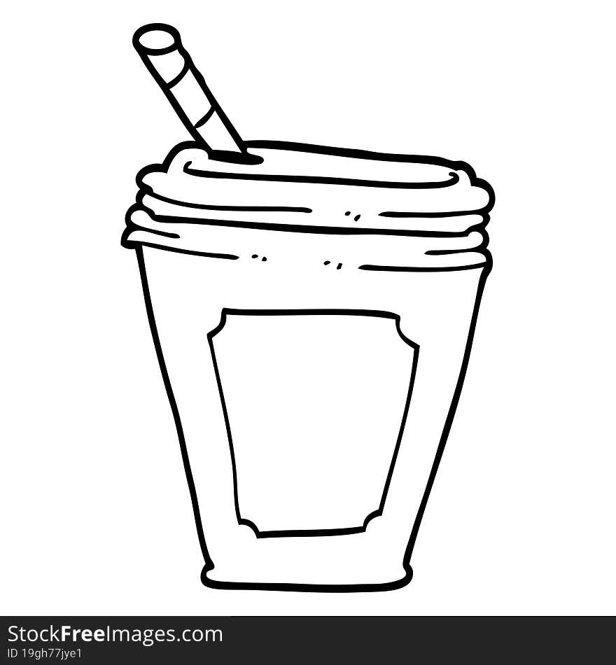 Line Drawing Cartoon Coffee Cup With Straw