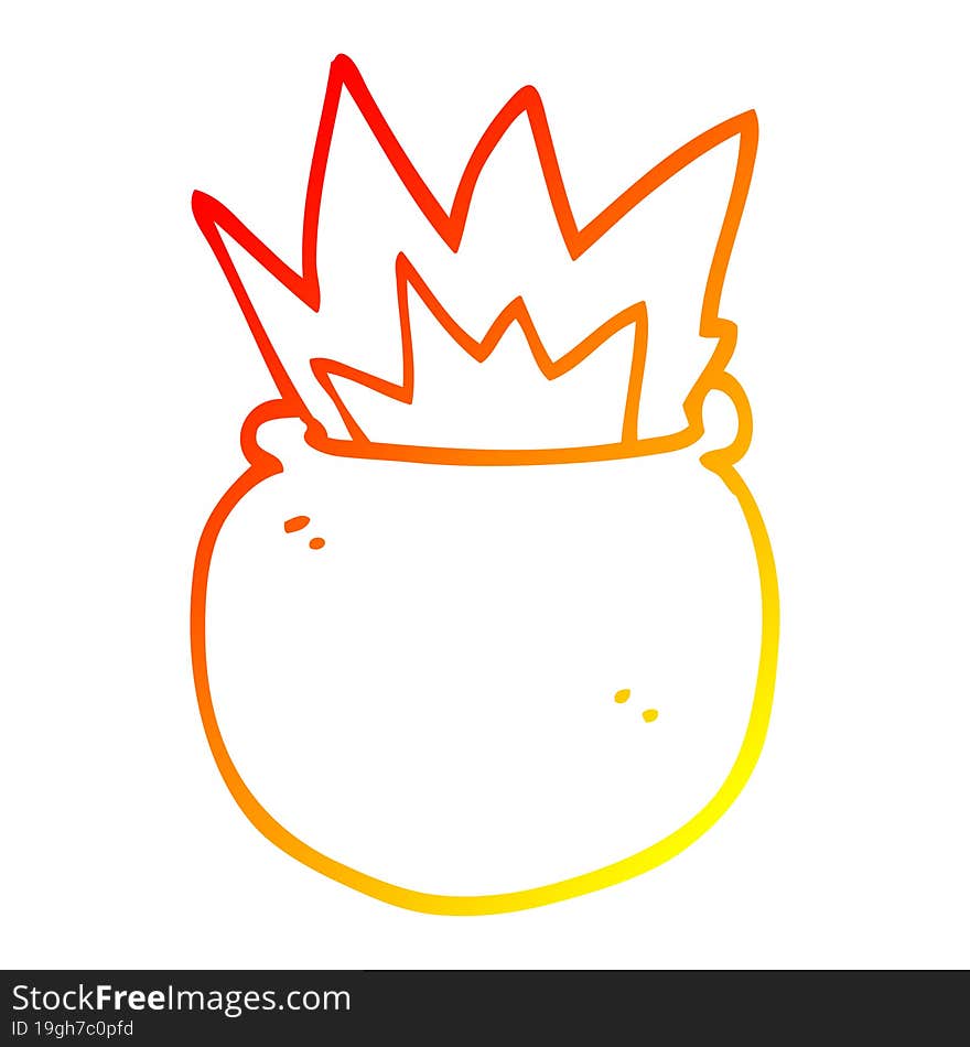 warm gradient line drawing of a cartoon exploding cauldron