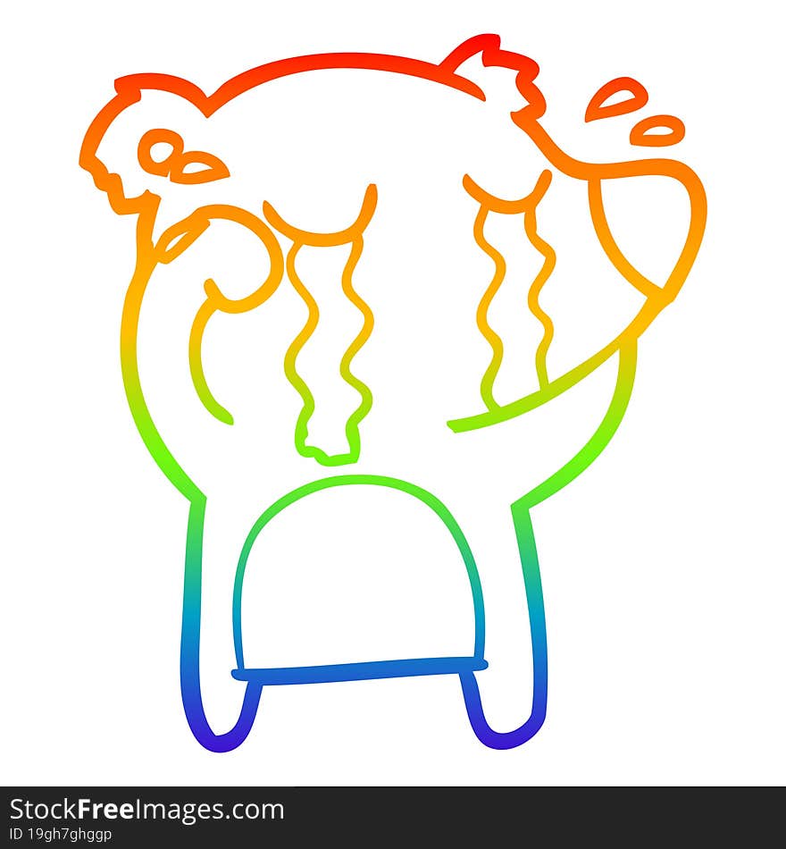 rainbow gradient line drawing of a cartoon crying bear