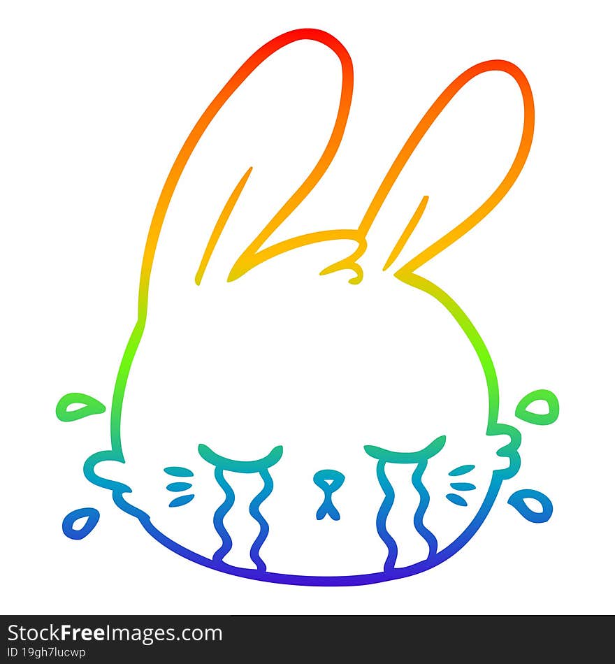 rainbow gradient line drawing cartoon rabbit face crying