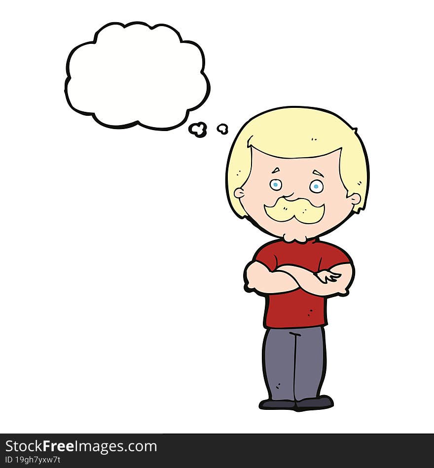 Cartoon Manly Mustache Man With Thought Bubble