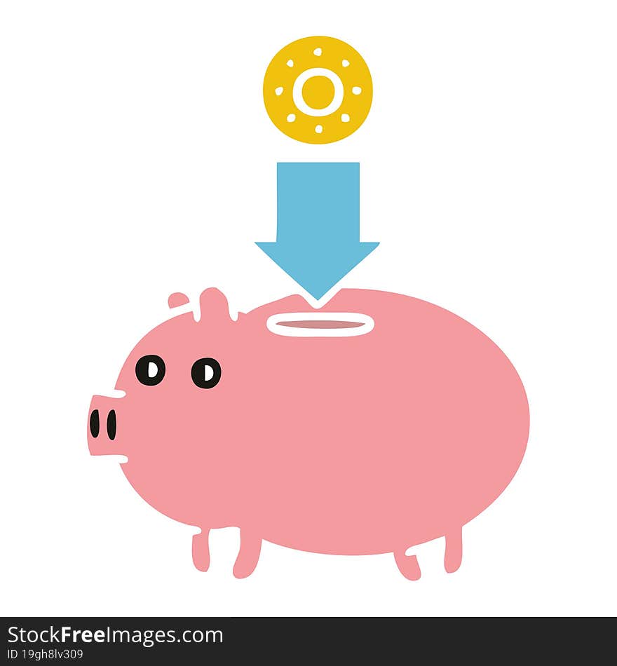 flat color retro cartoon of a piggy bank