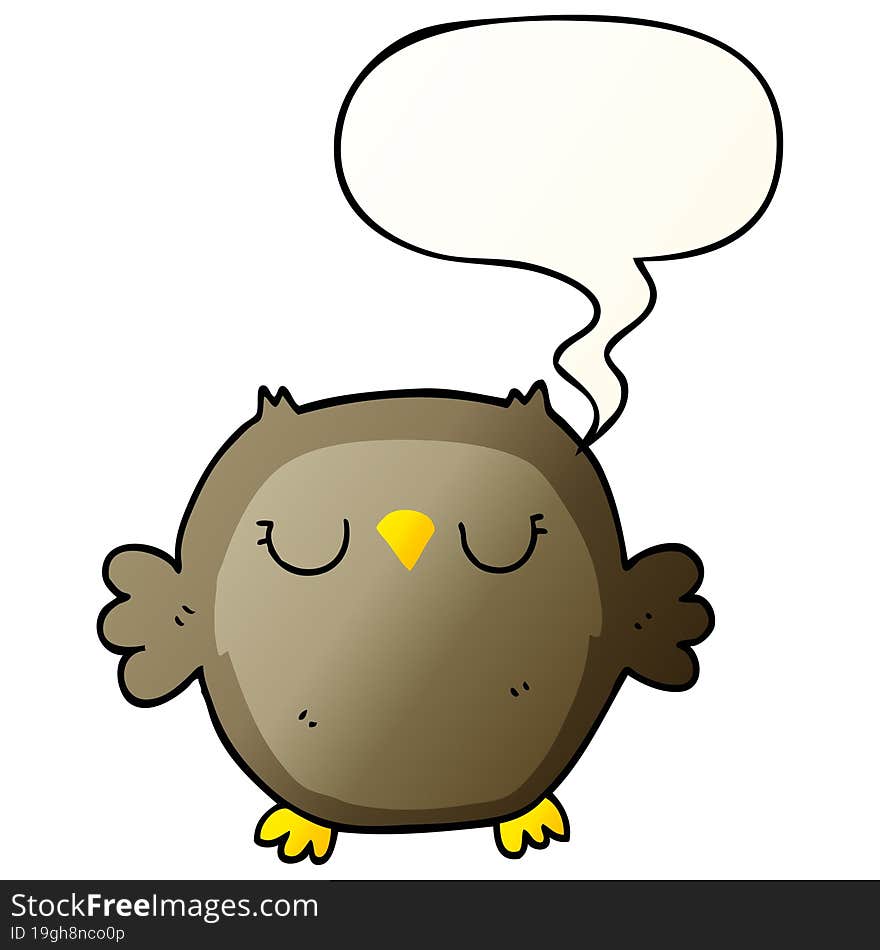 cartoon owl and speech bubble in smooth gradient style