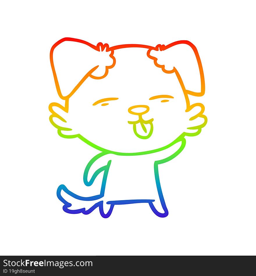 rainbow gradient line drawing of a cartoon dog sticking out tongue