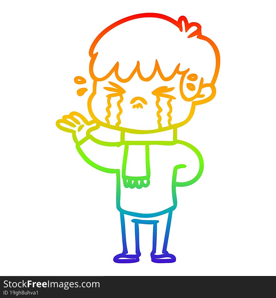 rainbow gradient line drawing cartoon boy crying