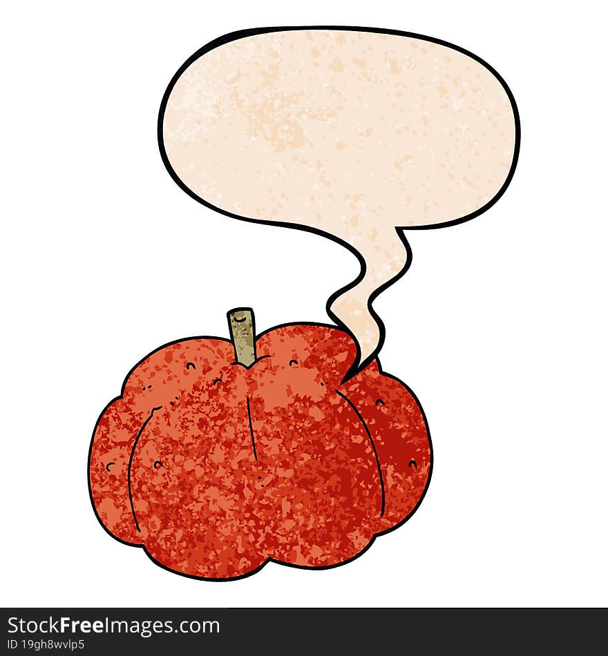 cartoon pumpkin and speech bubble in retro texture style