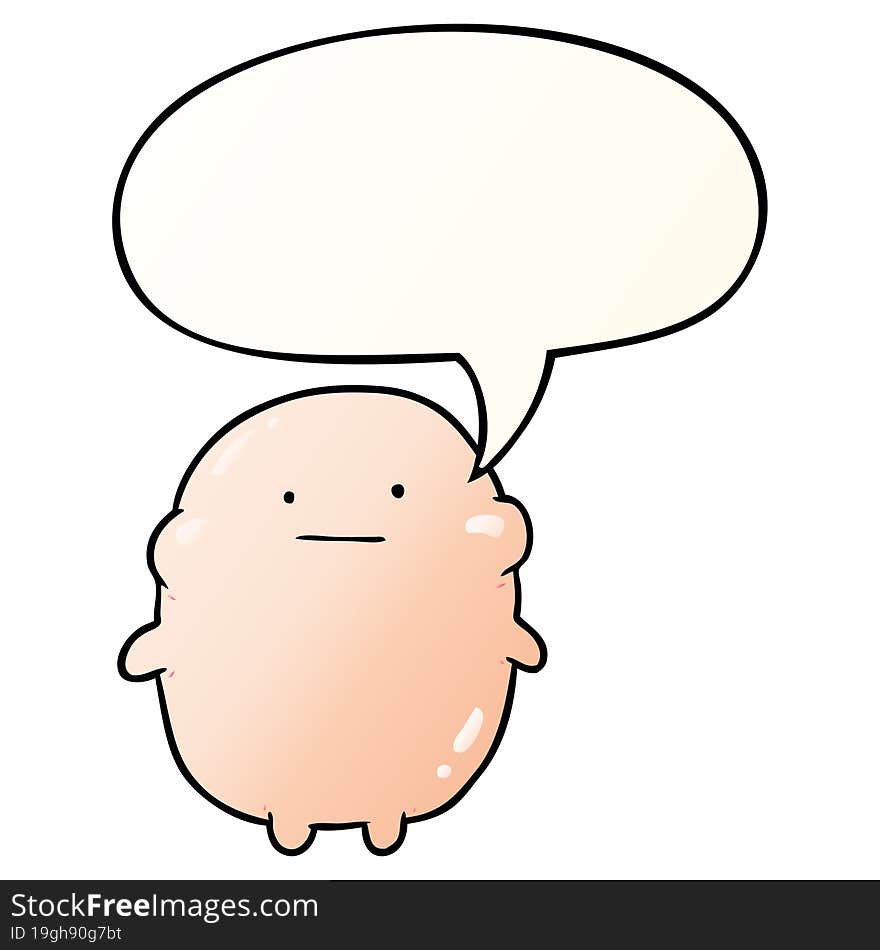 cute fat cartoon human and speech bubble in smooth gradient style