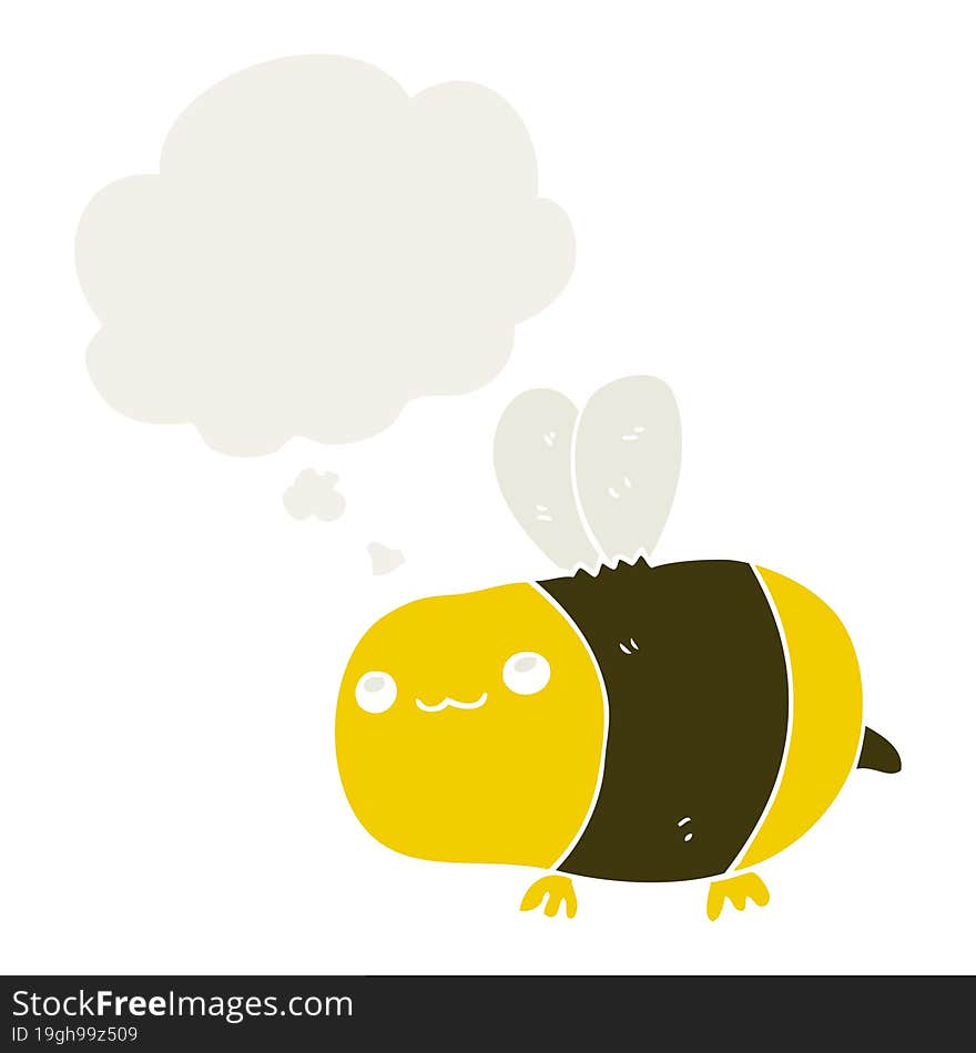 cartoon bee with thought bubble in retro style