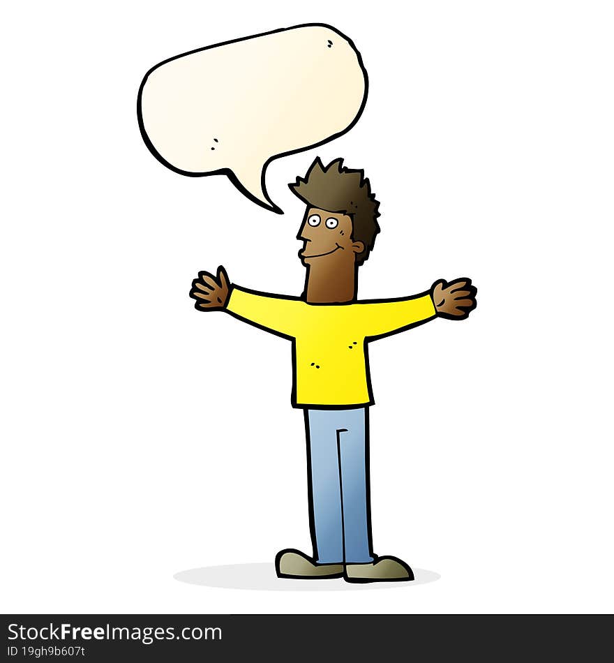 cartoon happy man with speech bubble