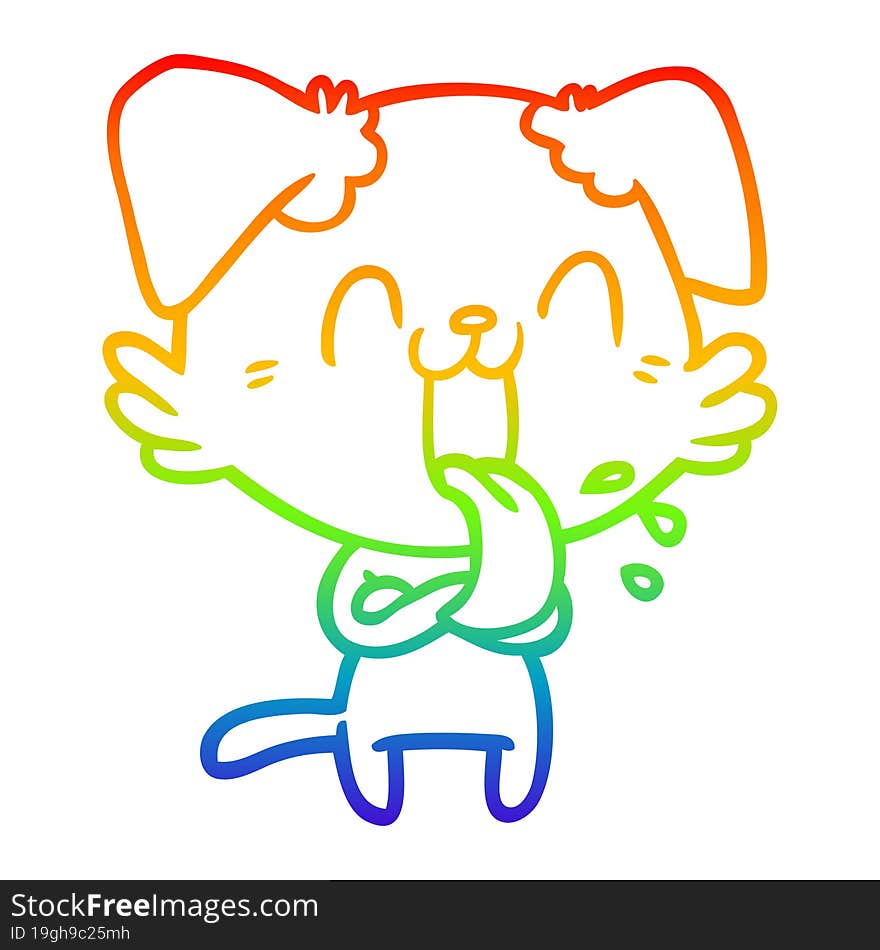 rainbow gradient line drawing of a cartoon panting dog