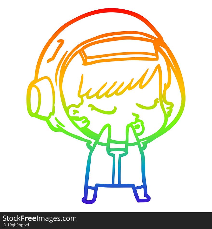 Rainbow Gradient Line Drawing Shy Cartoon Pretty Astronaut Girl