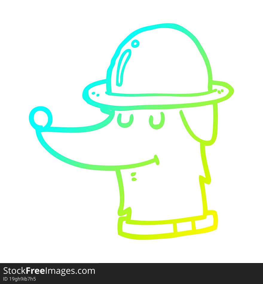 cold gradient line drawing cartoon dog wearing hat