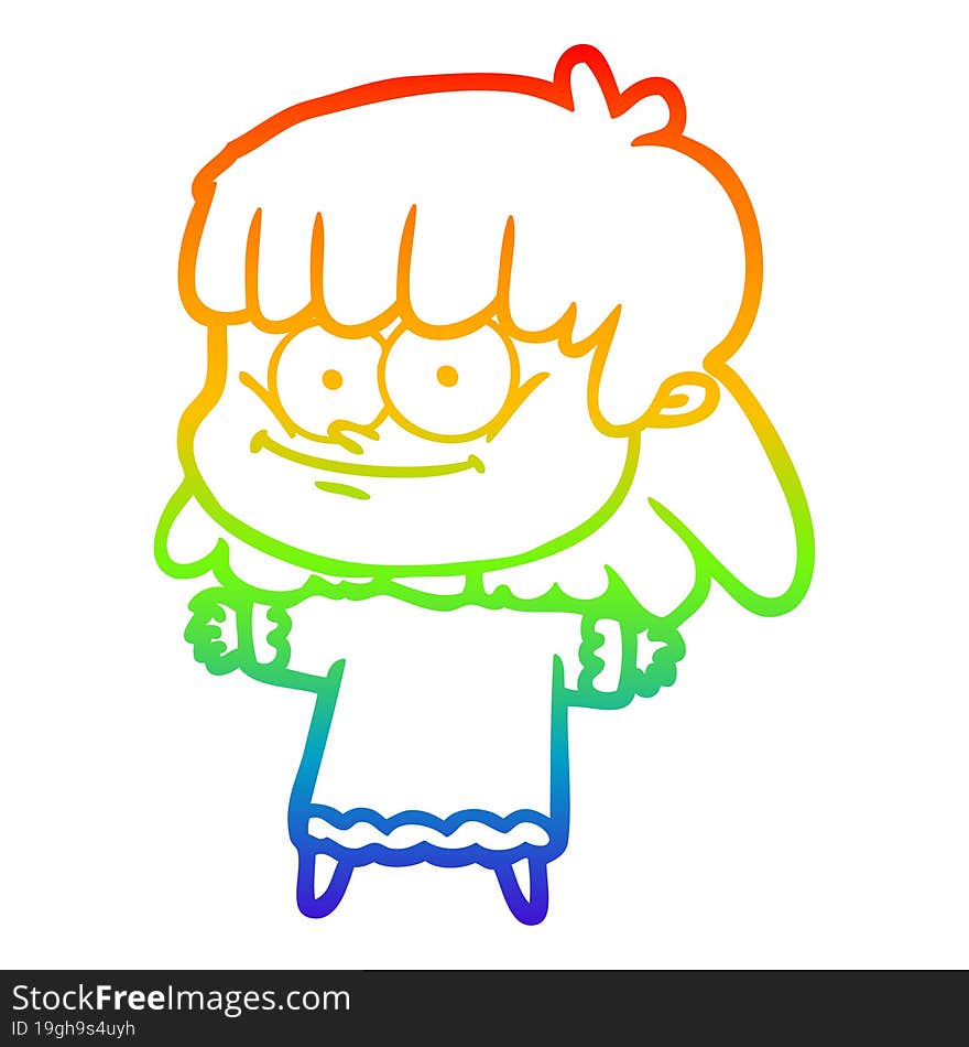 rainbow gradient line drawing cartoon girl smiling