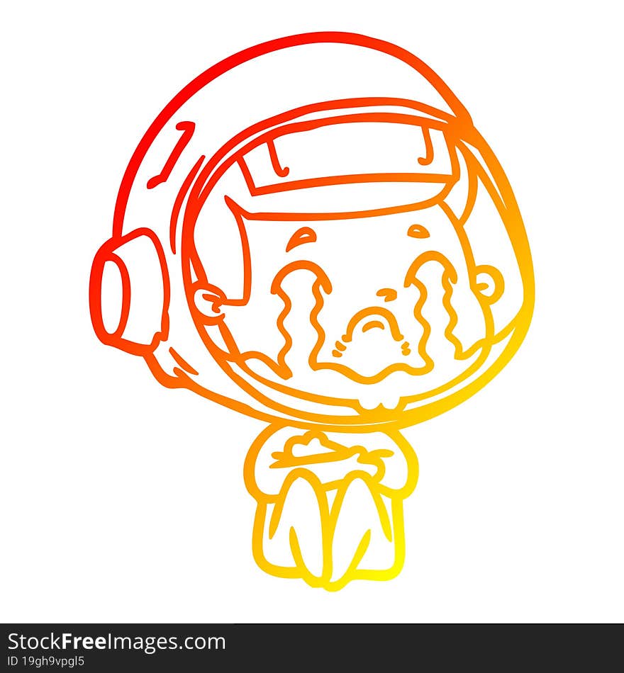 warm gradient line drawing of a cartoon crying astronaut