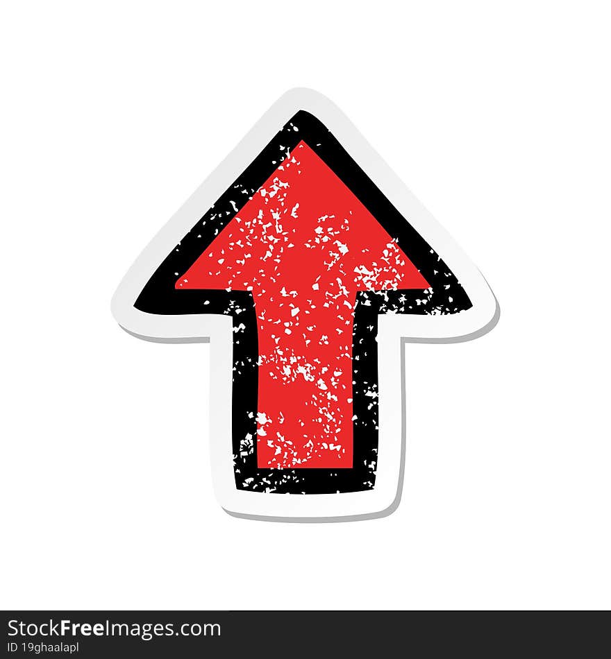 distressed sticker of a cute cartoon pointing arrow