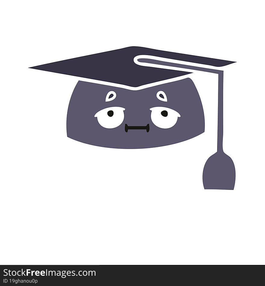 flat color retro cartoon graduation hat