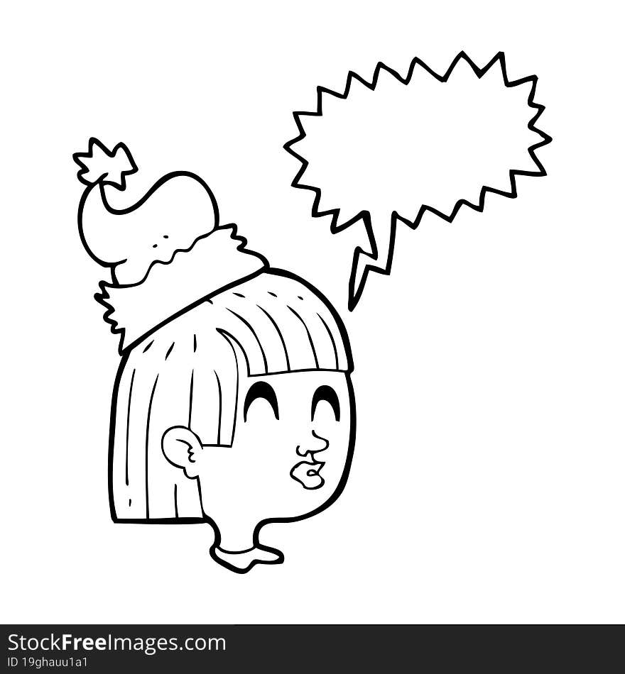 speech bubble cartoon girl wearing santa hat