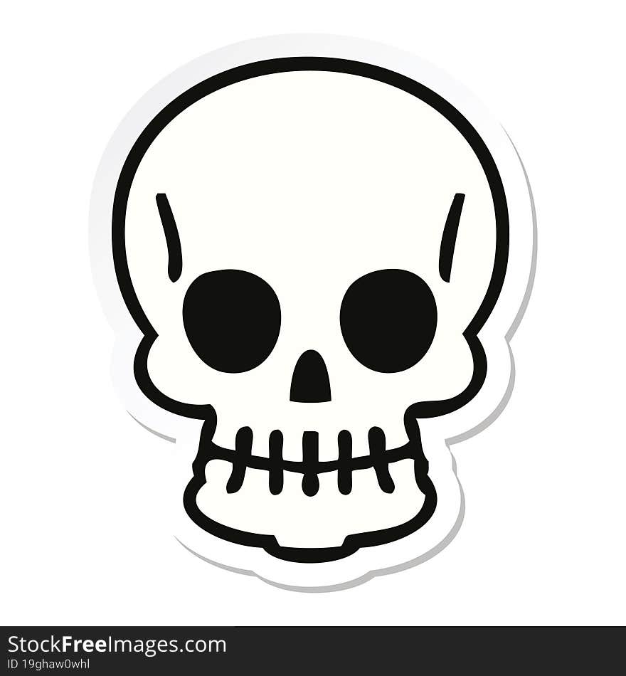 Sticker Of A Quirky Hand Drawn Cartoon Skull