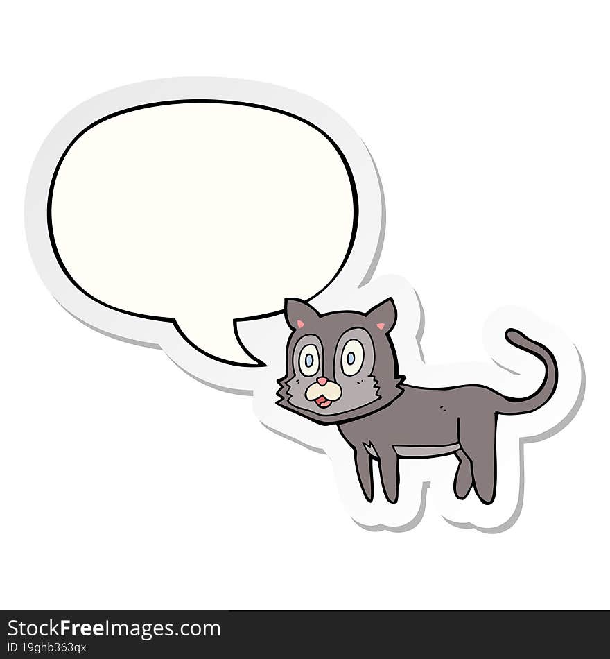 Happy Cartoon Cat And Speech Bubble Sticker