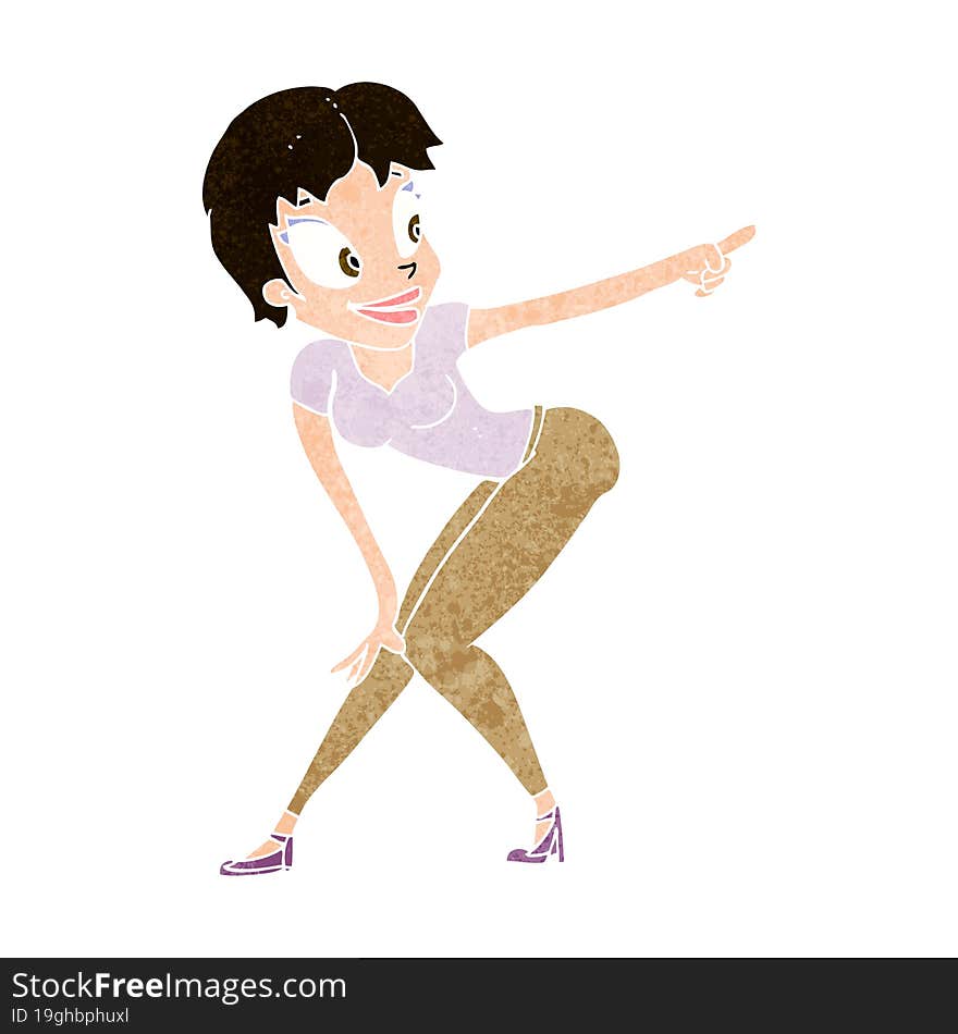 cartoon pretty woman pointing