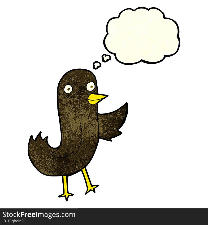 funny cartoon bird with thought bubble