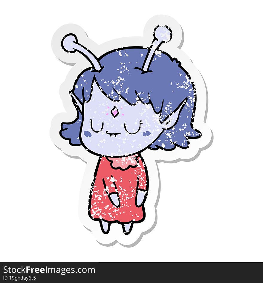 distressed sticker of a cartoon alien girl