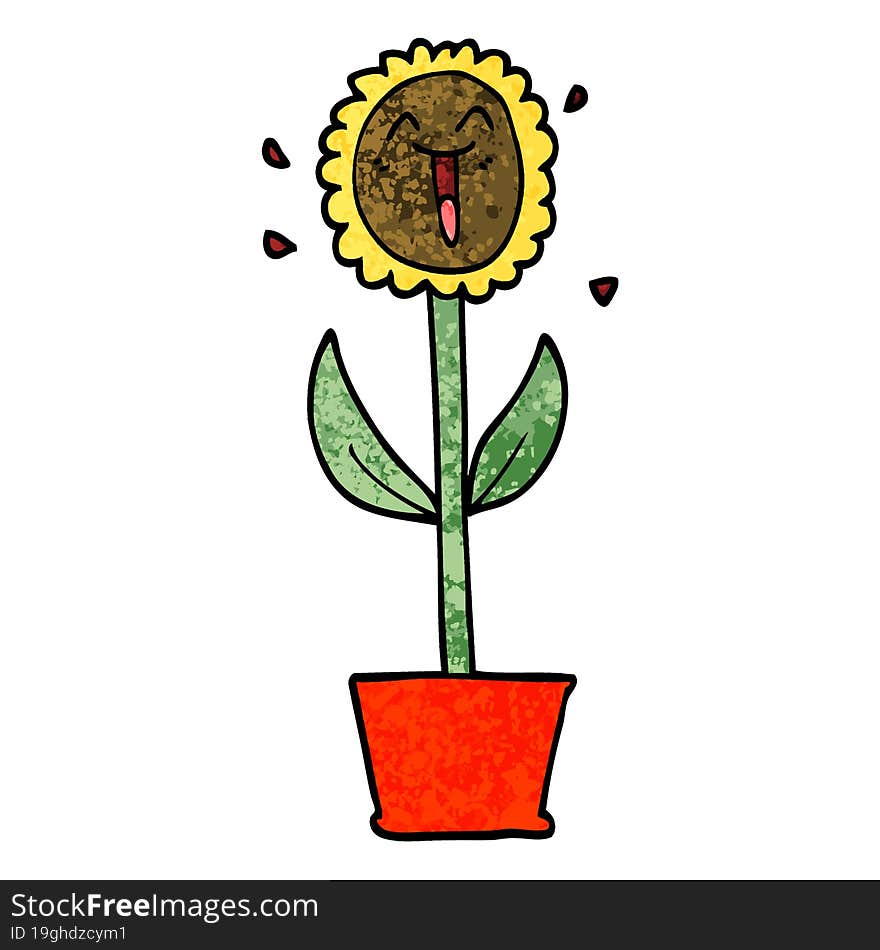 grunge textured illustration cartoon flower in pot