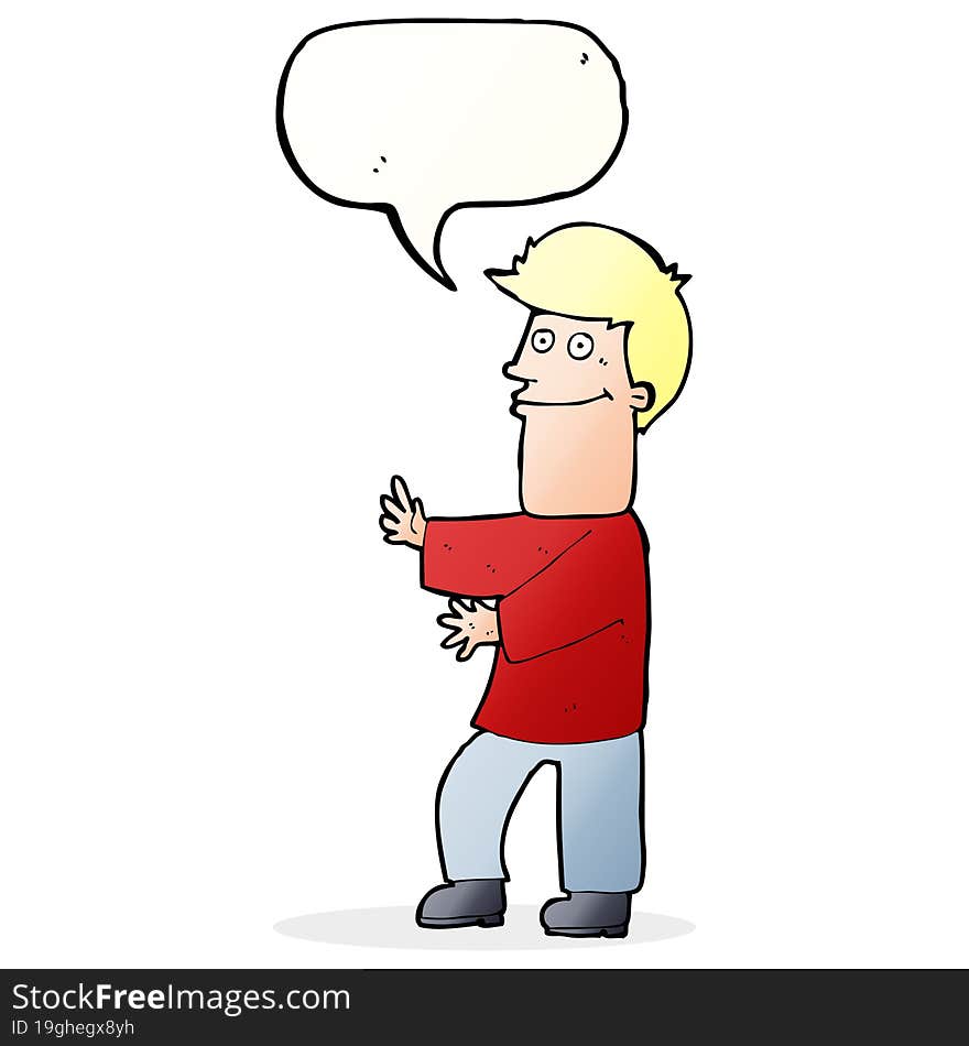 cartoon man gesturing with speech bubble