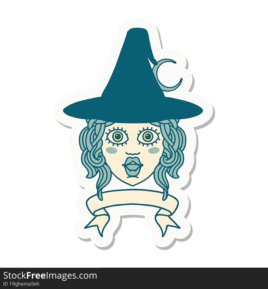 human witch character with banner sticker