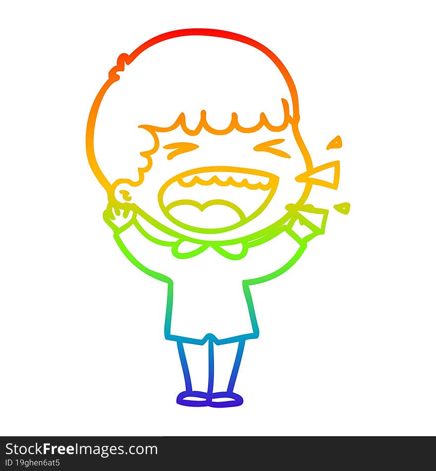 rainbow gradient line drawing of a cartoon laughing man