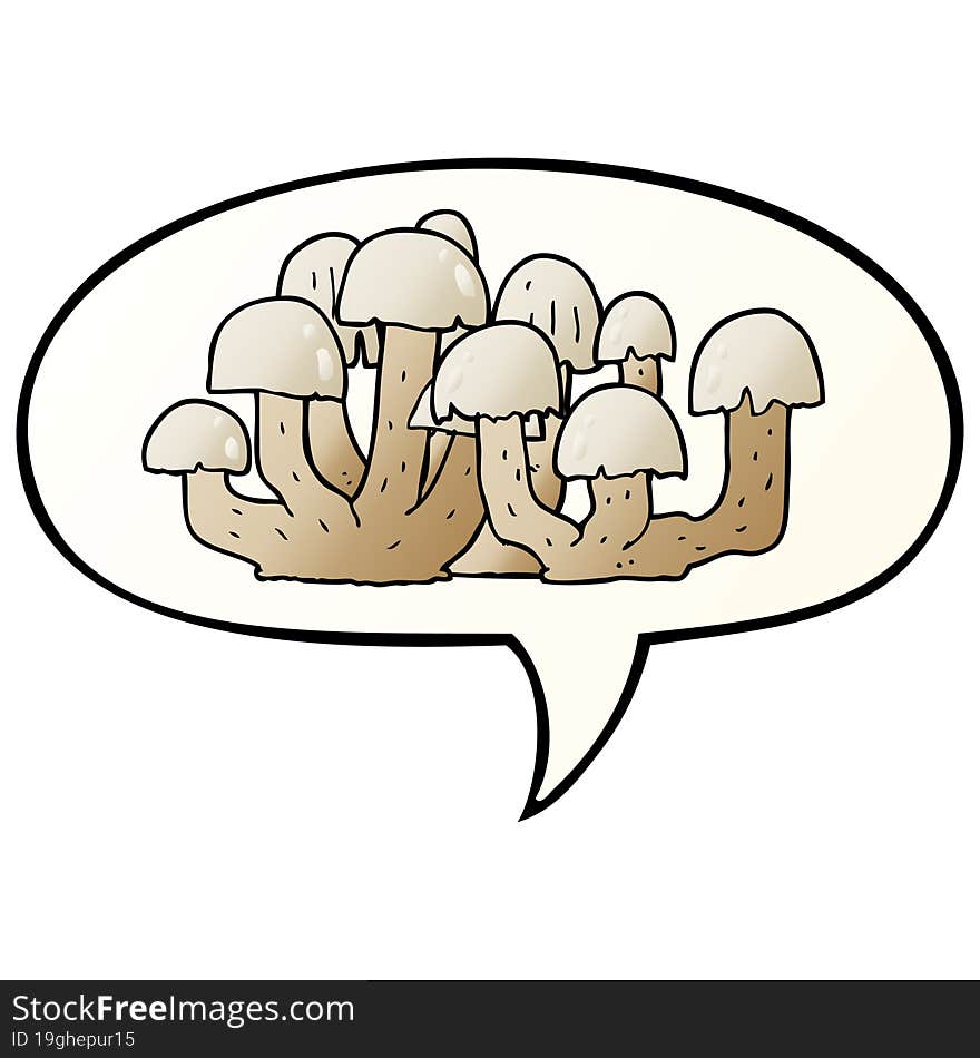 cartoon mushroom with speech bubble in smooth gradient style