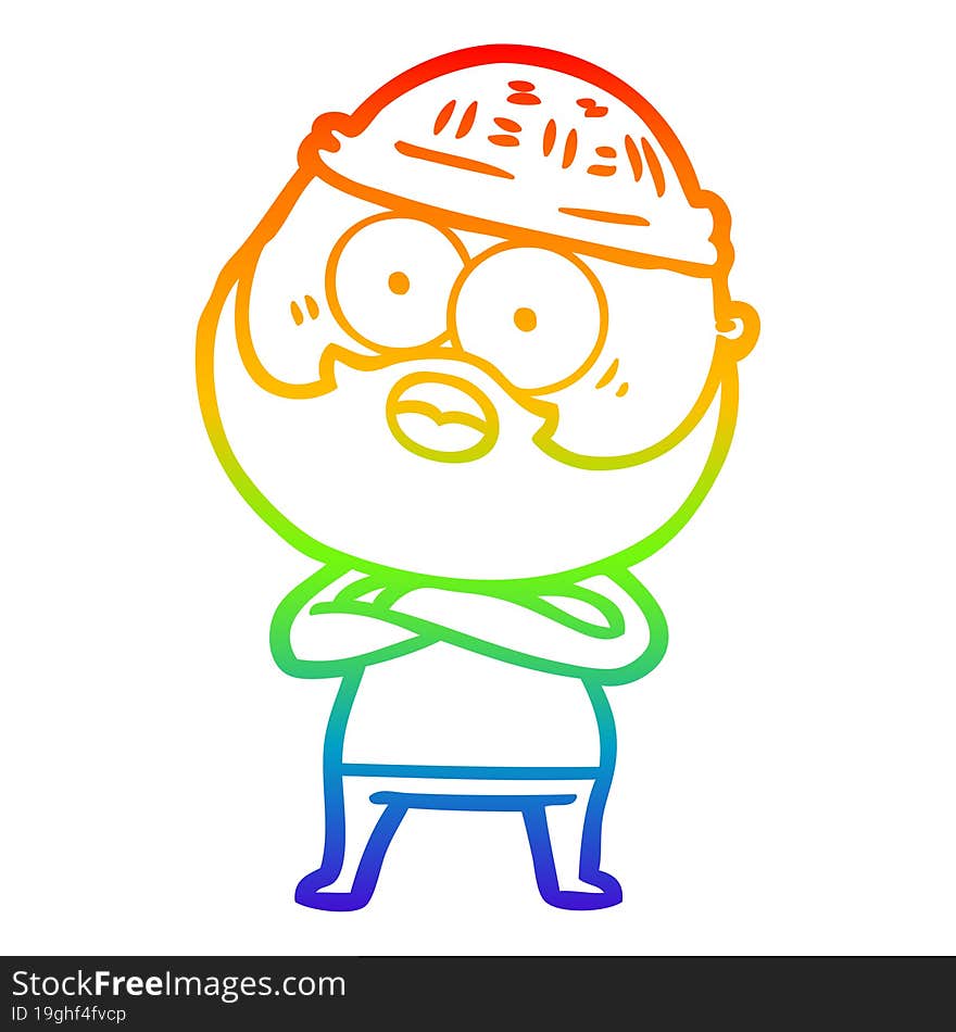 rainbow gradient line drawing cartoon surprised bearded man