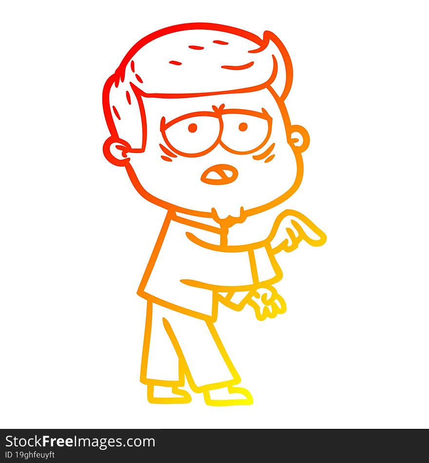 warm gradient line drawing of a cartoon tired man