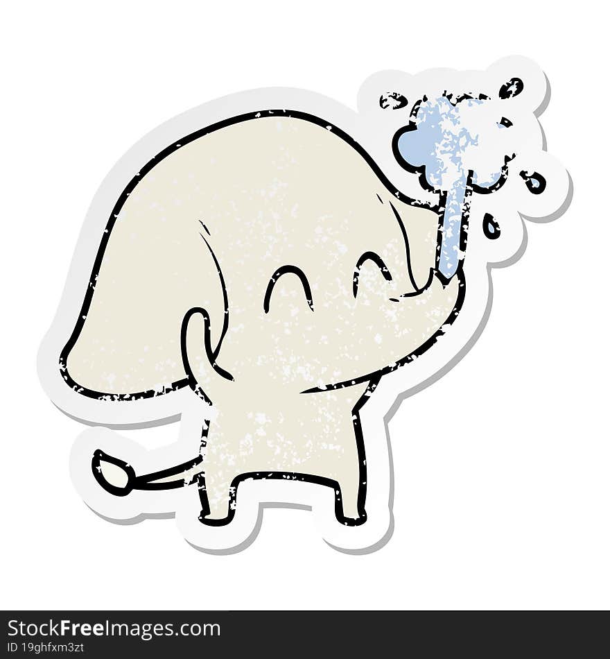 Distressed Sticker Of A Cute Cartoon Elephant Spouting Water