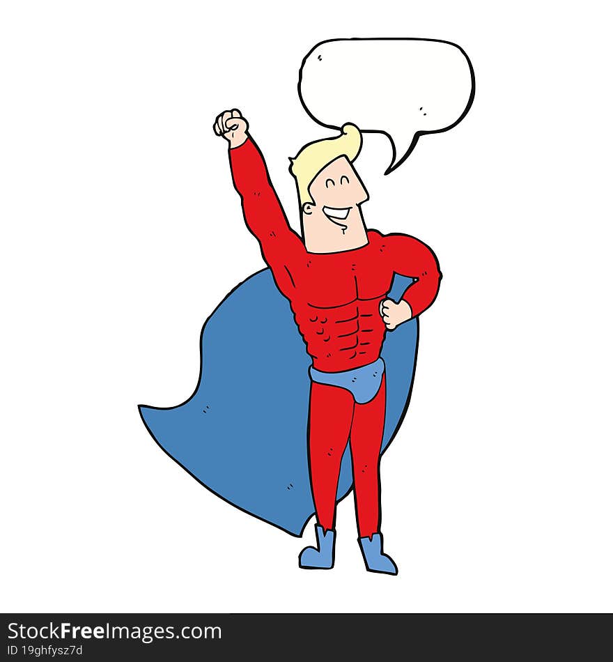 cartoon superhero with speech bubble