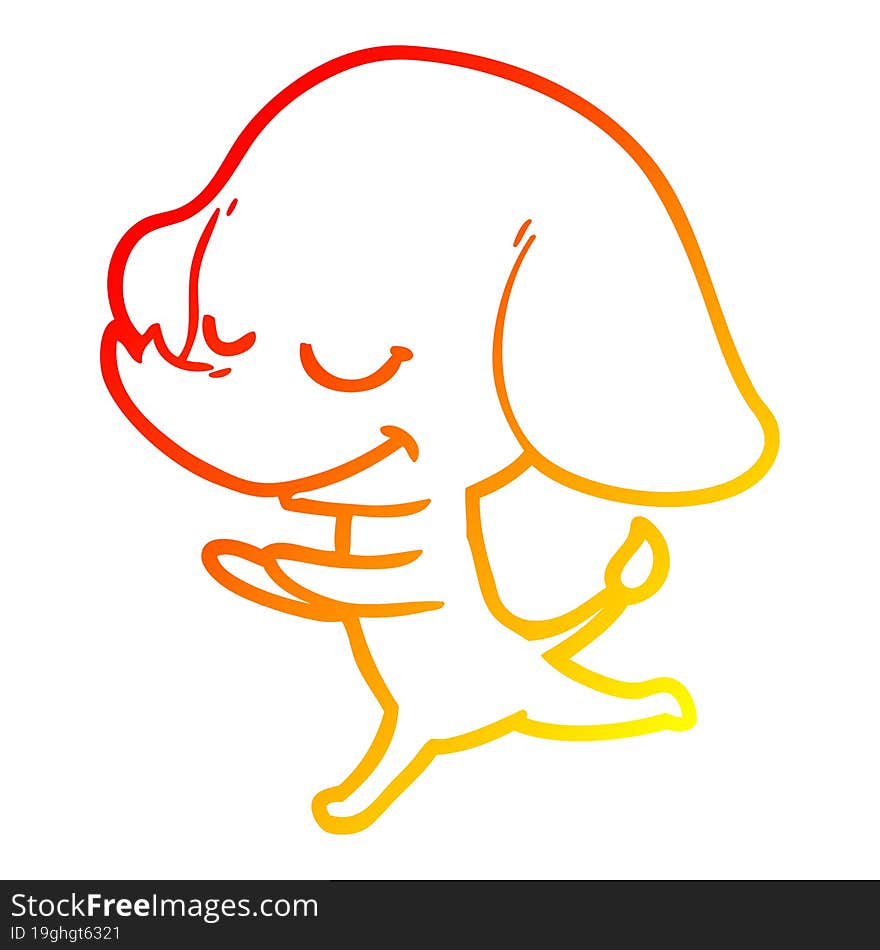 Warm Gradient Line Drawing Cartoon Smiling Elephant Running