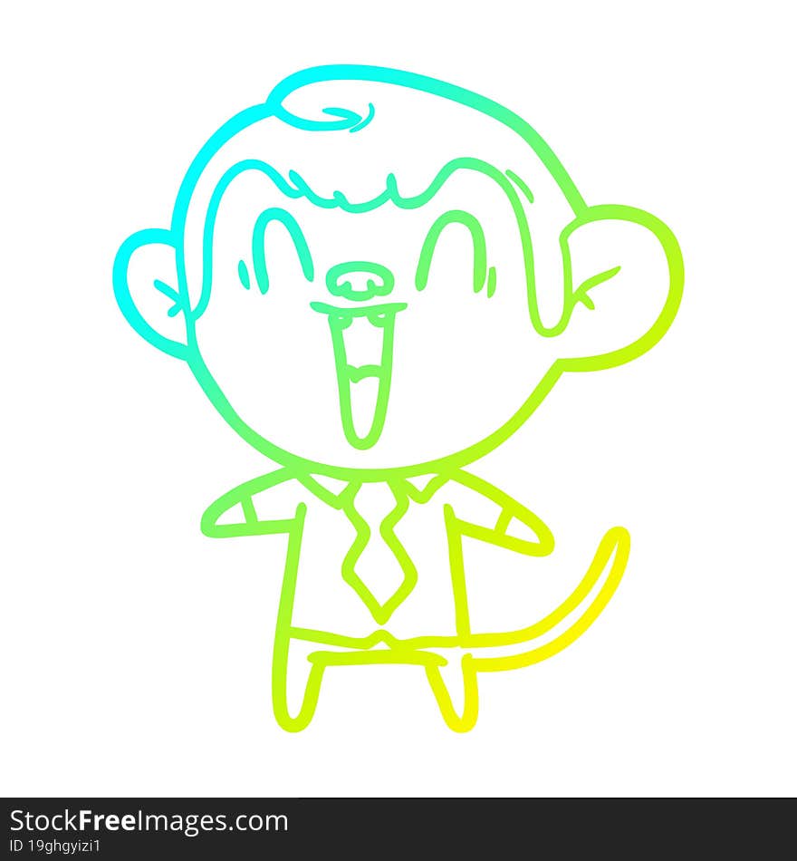 cold gradient line drawing of a cartoon laughing monkey