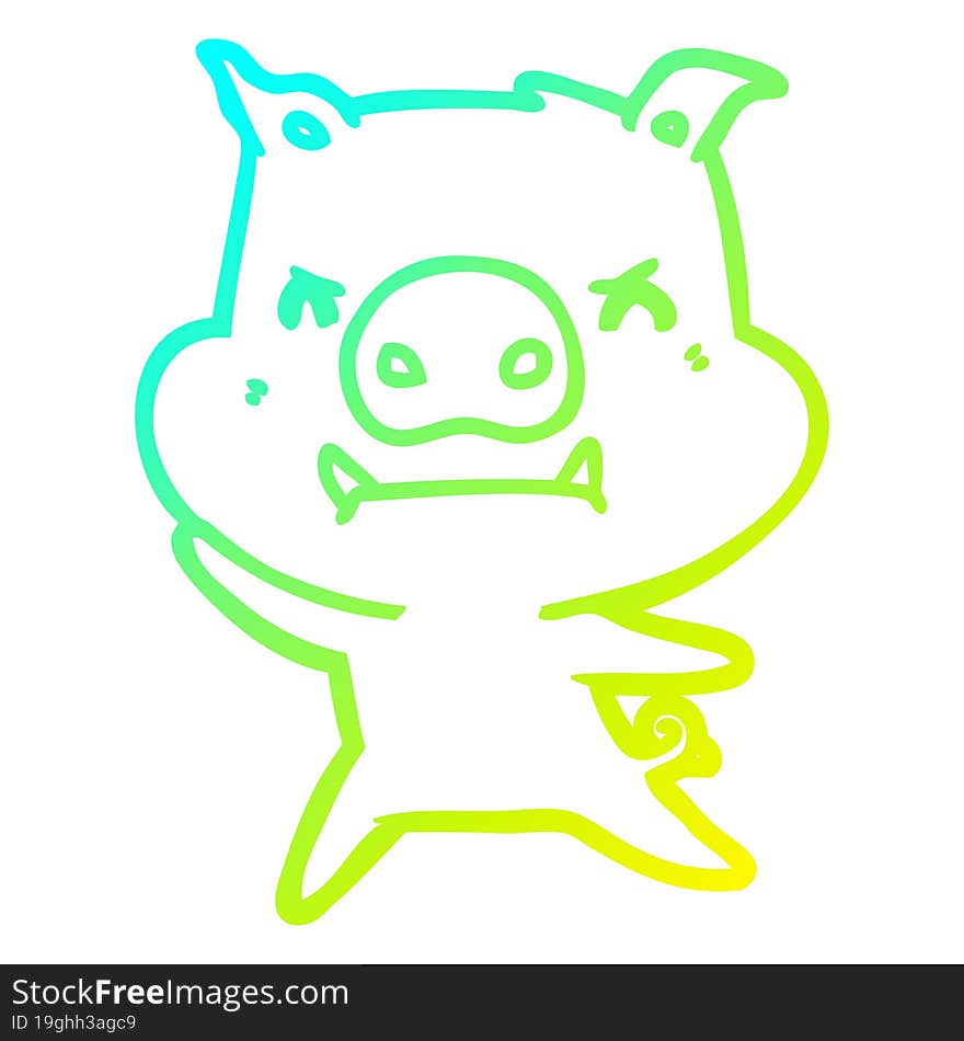 Cold Gradient Line Drawing Angry Cartoon Pig