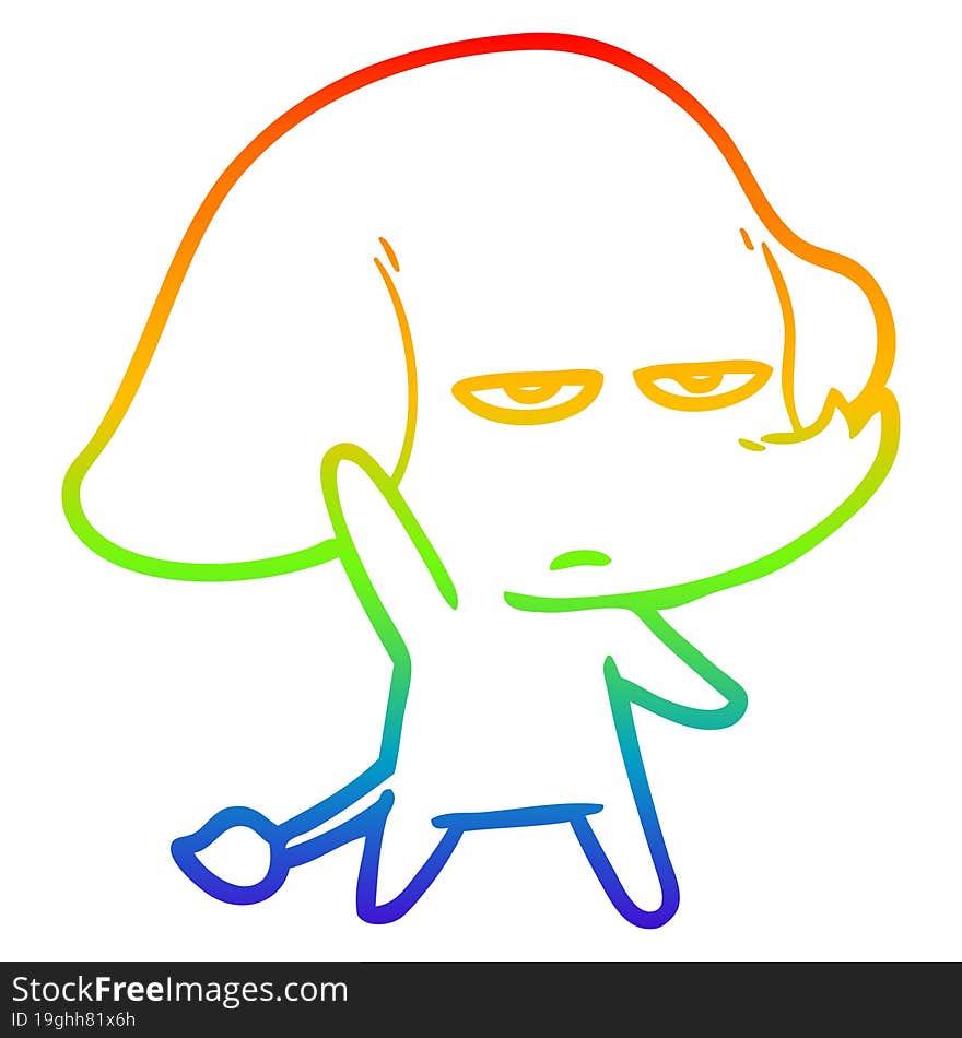 rainbow gradient line drawing annoyed cartoon elephant