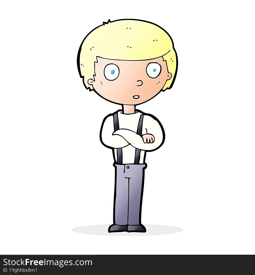 cartoon staring boy with folded arms