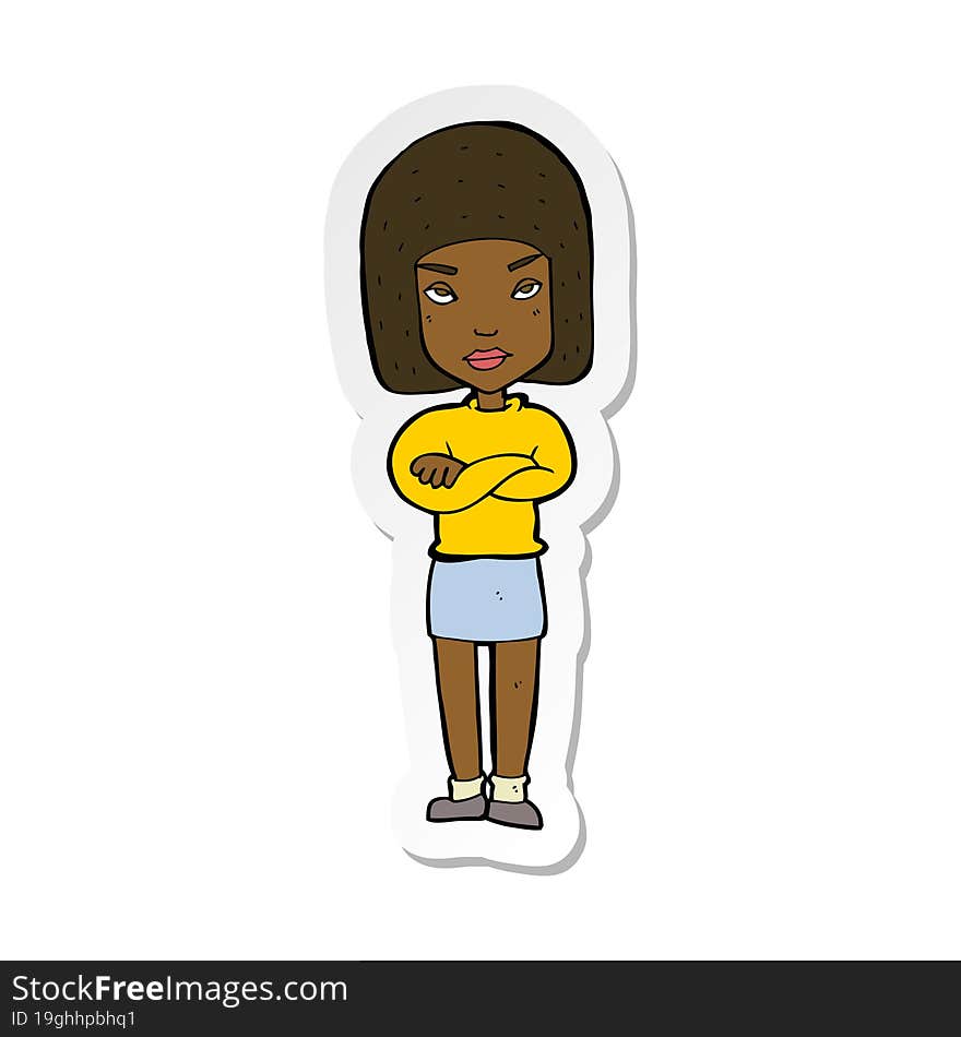 sticker of a cartoon woman with crossed arms