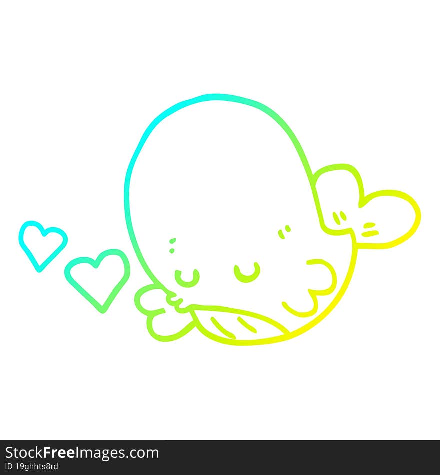 cold gradient line drawing cartoon whale in love