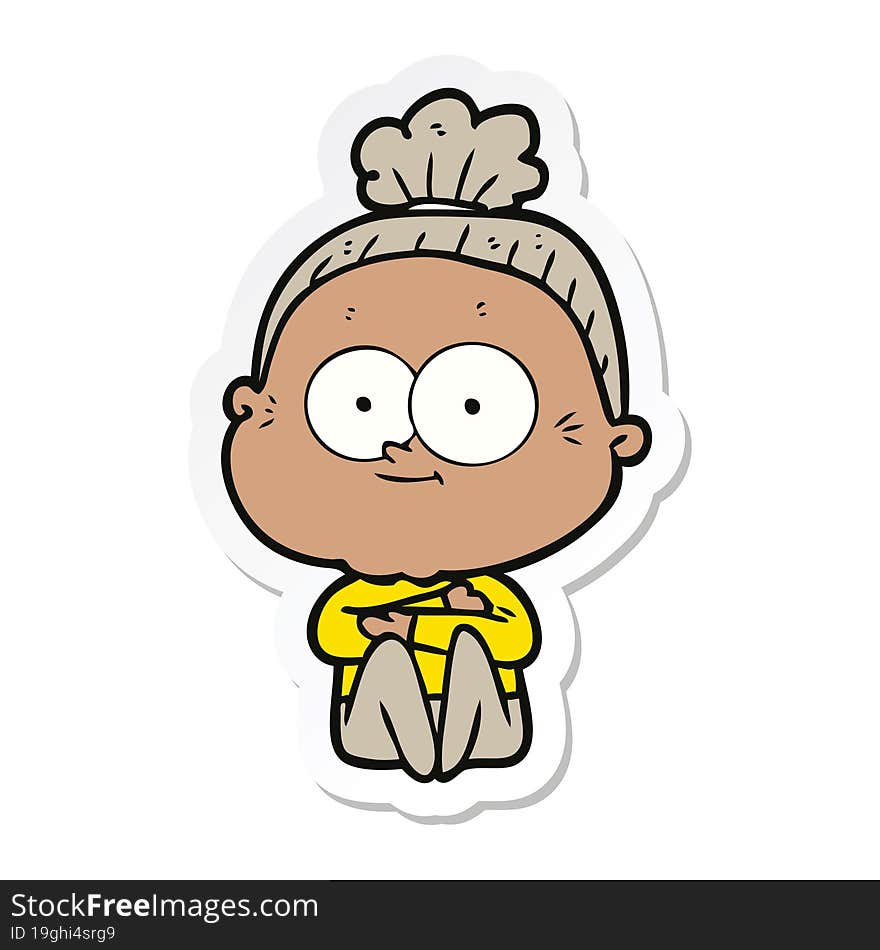 sticker of a cartoon happy old woman