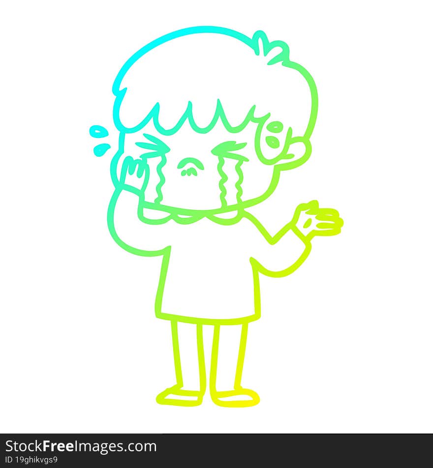 cold gradient line drawing cartoon boy crying