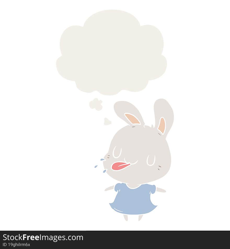 cartoon rabbit and thought bubble in retro style