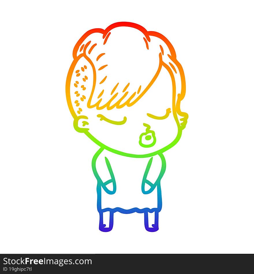 rainbow gradient line drawing cartoon pretty hipster girl