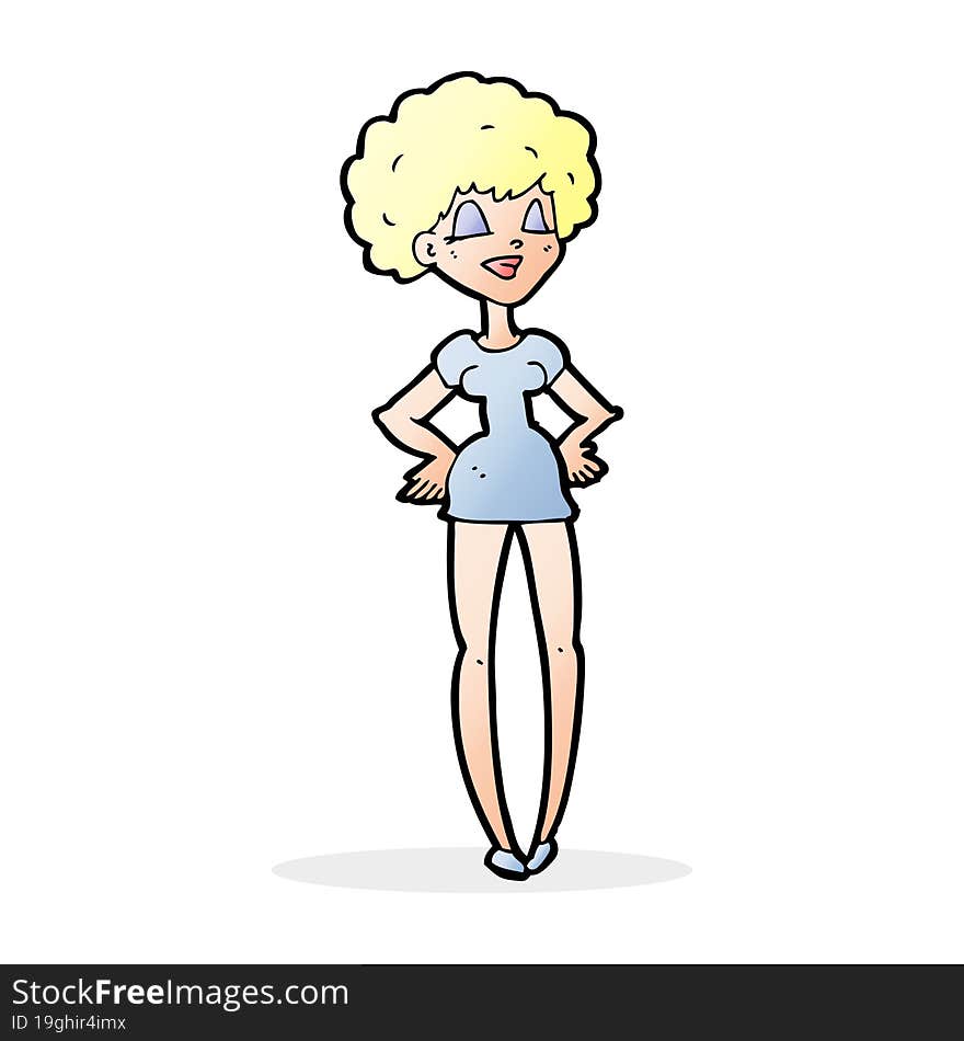 cartoon happy woman with hands on hips